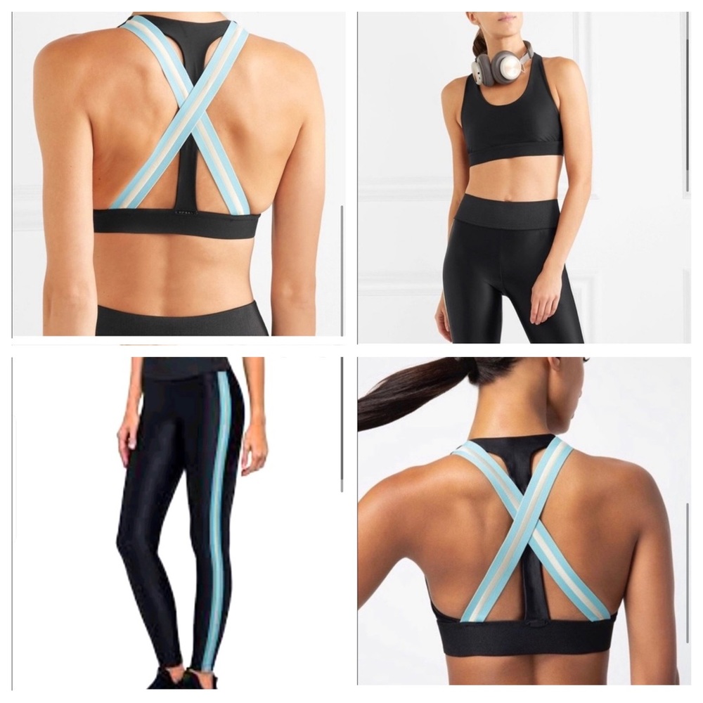 Koral Trainer 2-pc High Rise Blue Racer Stripe Metallic Leggings Bra Shiny XS